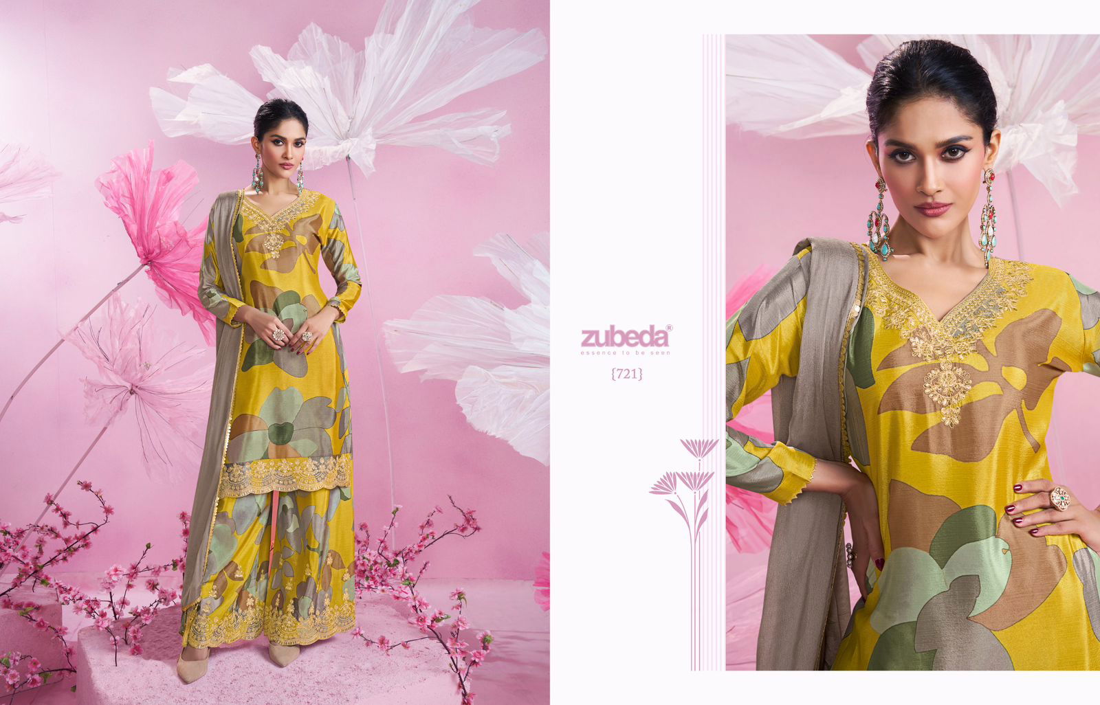 Gulbandh By Zubeda Chinon Silk Printed Readymade Suits Exporters In India